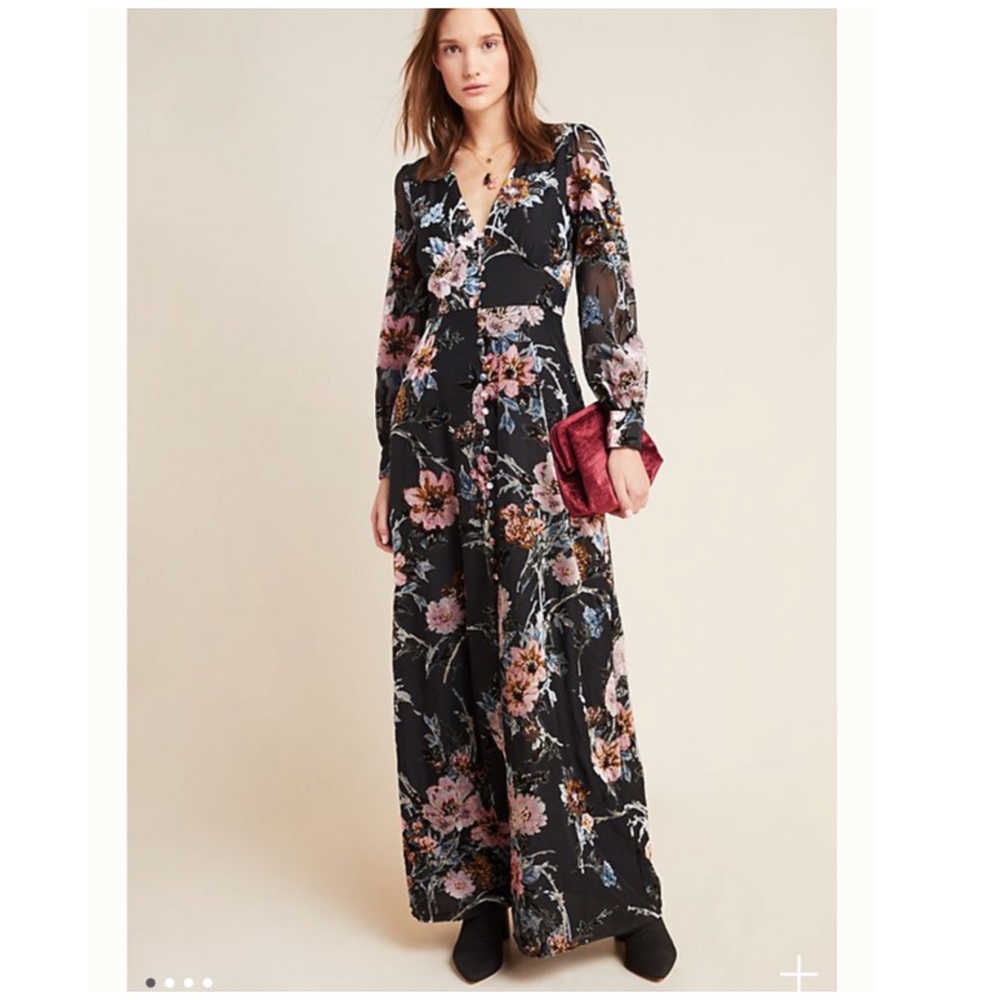 Yumi Kim NWT V Neck Floral Velvet Maxi Dress